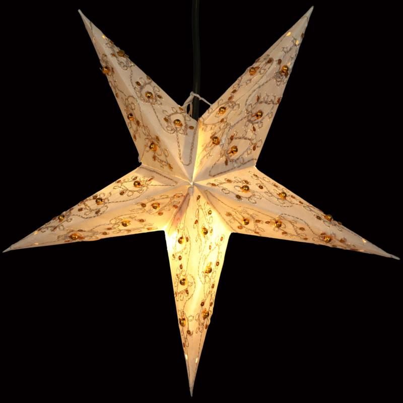 Baby Leela Zari Batik White - Foldable glowing star, paper poinsettia with 5 points, 40 cm
